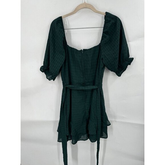 Trixxi Dress Women Medium Green Pine Short Sleeve Belt Preppy Fairycore Festival - Picture 3 of 13